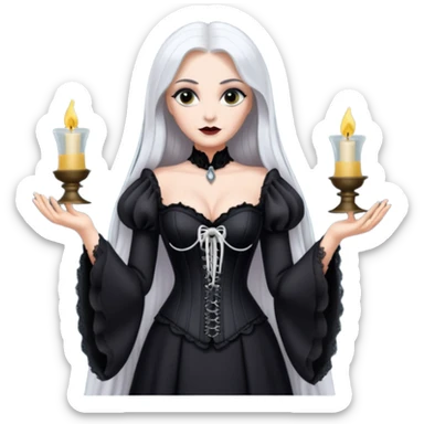 Morticia Addams with white hair and long bell sleeve corset dress sticker