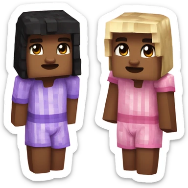 2 girls in Minecraft pajamas sticker