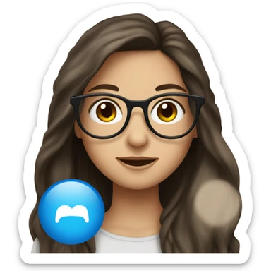 Brunette girl with long Hair and Blue Eyes in glasses  sticker