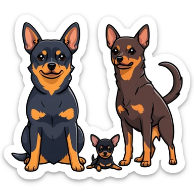 two dark-colored shepherd dogs and a dark-colored miniature pinscher Chihuahua together sticker