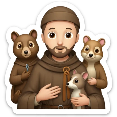 Saint Francis of Assisi cartoon modern type with animal to be used as an AI crfreation in HeyGen.com, please create a winter background sticker
