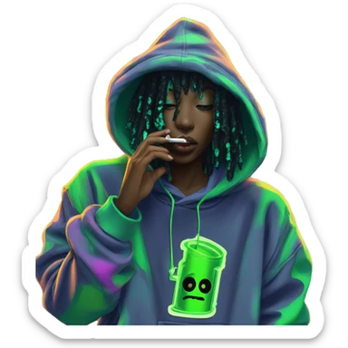 Multicoloured neon black and green graffiti person smoking wearing hoodie dancing hip hop bucket hat tropical Skater fashion aesthetic baggy clothes graphic t shirt 420 sticker