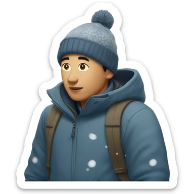Asian man watching the snow putside sticker