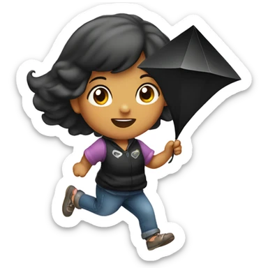 Girl flying a black diamond shaped kite sticker