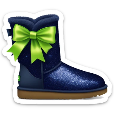 Realistic navy blue Sparkle glitter and fur Ugg boots with lime green bow. sticker