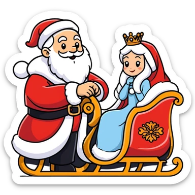 Grandfather Frost and the Snow Maiden are riding on a sleigh. sticker