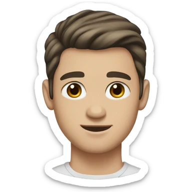 a handsome young man with brown eyes, dark hair, pompadour cut, small nose, small chin, small mouth, light white skin, blue background sticker