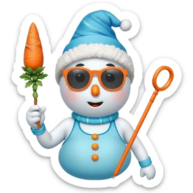 Snowman in a swimsuit and a magic wand in his hands sticker
