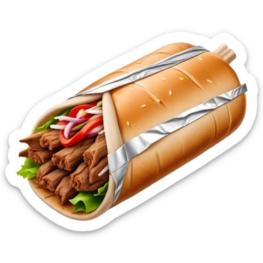 Doner Kebab Cinematic Realistic Doner Kebab Dish Emoji, depicted as iconic, spiced meat wrapped in foil and paper, rendered with lifelike textures and dynamic, appetizing lighting. sticker