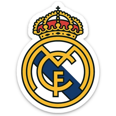 Real Madrid soccer badge, flat color style, white and gold, no text sticker