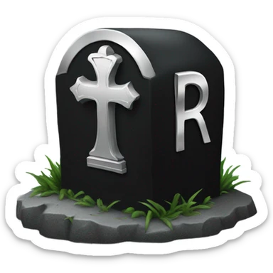 a black grave with the inscription R i P in silver sticker