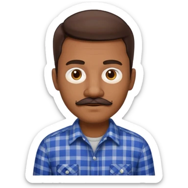 Black software engineer, short brown hair, mustache, wearing a plaid shirt, sophisticated look sticker