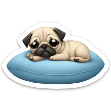 Baby pug sleeping on a blue cushion  sticker