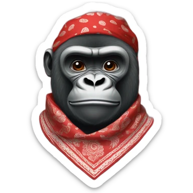 A gorilla wearing a Red bandanna with Paisley pattern around neck sticker