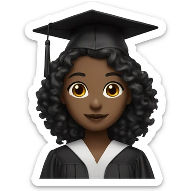 girl with dark skin long black curly hair and dark brown eyes with graduation cap and attire sticker