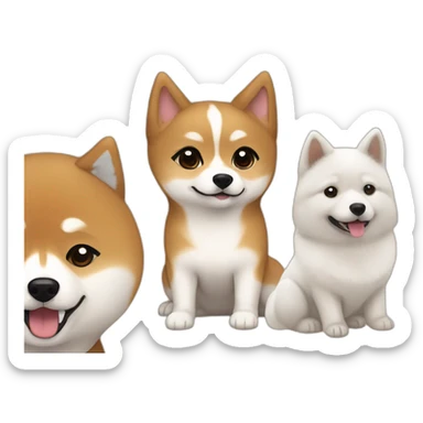 Cute Shiba and a white Hokkaido dog and their mistress, a woman with brown and curly hair sticker