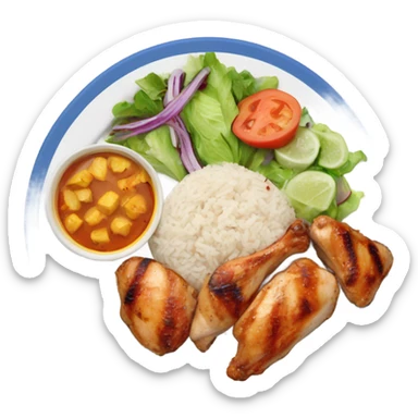 Grilled chicken, rice, salad, on a plate sticker