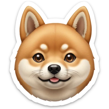 cute Shiba Inu dog with a playful, side-eye expression and a tilted head. The dog has light brown fur, big round eyes, and a soft smirk sticker