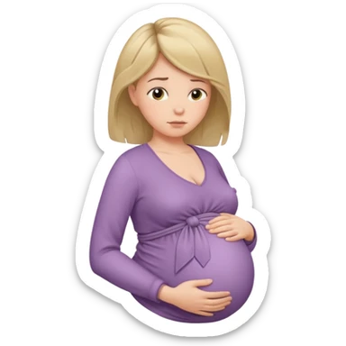 pregnant woman with neatly tied hair looking tired touching her big belly softly and breath slowly sticker