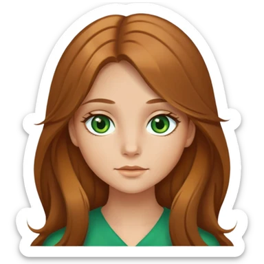 Girl emoji with honey brown, long hair and green eyes with a middle part  sticker