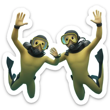 Two divers doing a high five underwater  sticker