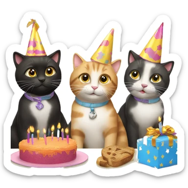 3 cats at a birthday party sticker