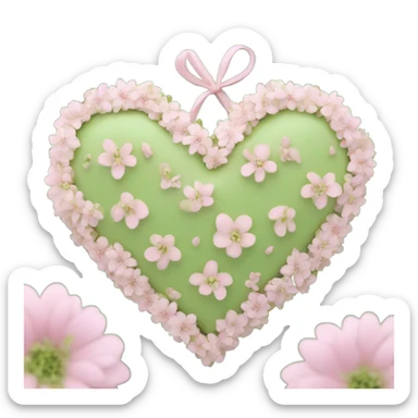 pistachio green Color heart decorated with pink flowers sticker