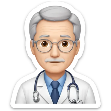 mature 60 year old male doctor with stethoscope, gray hair, professional sticker