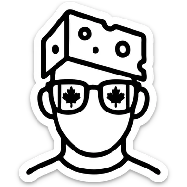 minimal icon of a man with a cheese hat and Canada flag glasses sticker