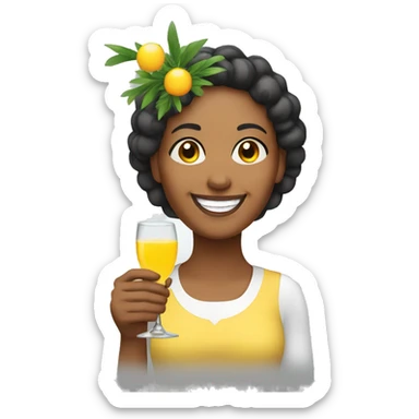 Happy woman holding mimosa sticker