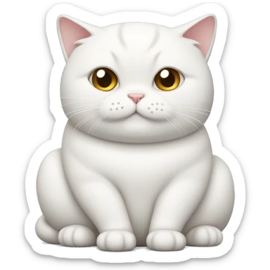 chubby white cat with a belly sticker