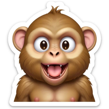 Cinematic Silly Macaque Portrait Emoji, Sporting a comically contorted face with crossed eyes and a tongue playfully sticking out, set against a backdrop of soft, detailed fur and a dynamic, agile build, Simplified yet humorously expressive features, highly detailed, glowing with a warm, jovial glow, high shine, exuberantly playful and cheeky, stylized with an air of quirky primate humor, soft glowing outline, capturing the essence of a silly macaque that appears ready to burst out of the screen with contagious laughter! sticker