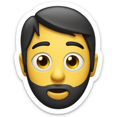 A round yellow emoji with an oversized eye on the left and a straight, black hairstyle partially covering the forehead. The mouth is a neutral line, conveying a sense of indifference or surprise. sticker