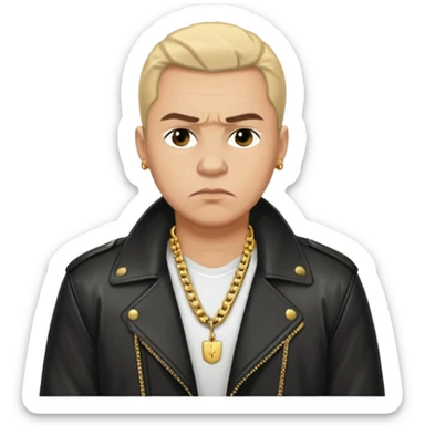Russian 1990s gangster emoji, leather jacket, gold chain, serious face, cartoon style sticker