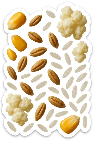 MAIS, FARRO, RISO, KEFIR FLUTTUANO IN ARIA, IPERREALISTICO 4K sticker