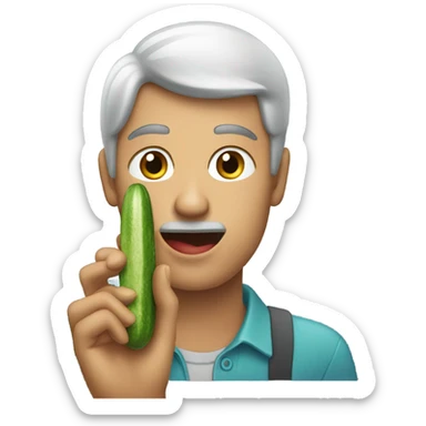 man putting on lipstick with a cucumber  sticker