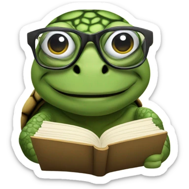 Smart turtle reading with glasses sticker