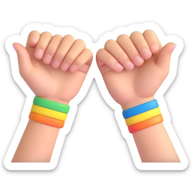 a pair of clasped hands with rainbow wristbands, 3D emoji style, showing support for Pride sticker