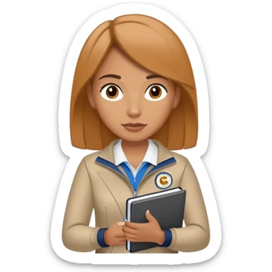 female sport coach with coach wear(with LockIn written on it) and holding a notebook sticker