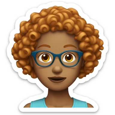 Ginger woman curly hair blue eyes glasses sticker
