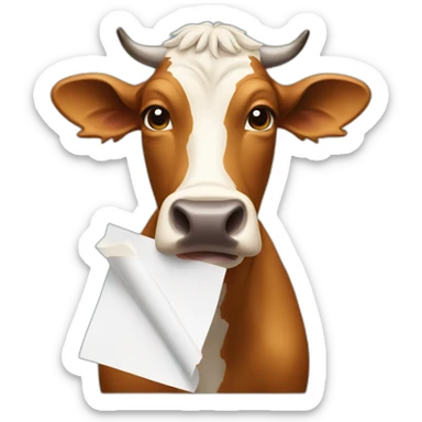 cow eating pieces of paper sticker