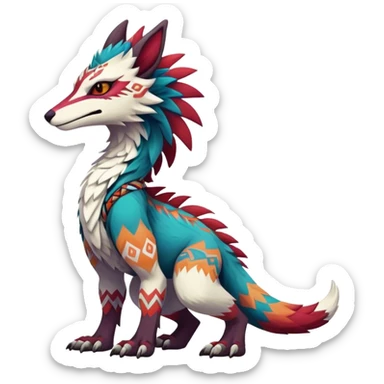 a colorful edgy cute vernid-sergal-fionbri-creature with tribal markings full body sticker