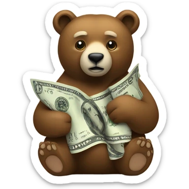 Bear with rolled up dollar  sticker