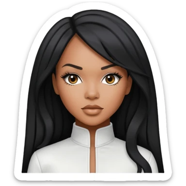 LeToya Luckett from Destiny's Child with long jet black hair, white outfit sticker