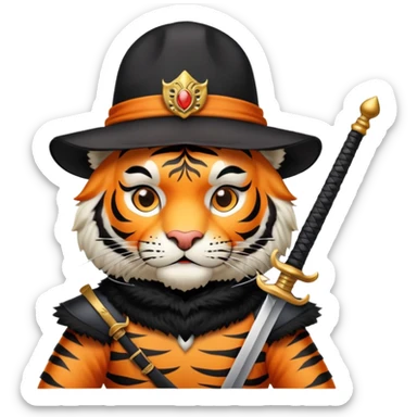 Tiger musketeer with hat and sword sticker