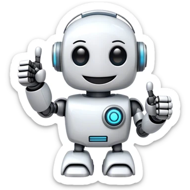 portal-style cute robot with a big smile, giving a big thumbs-up sticker