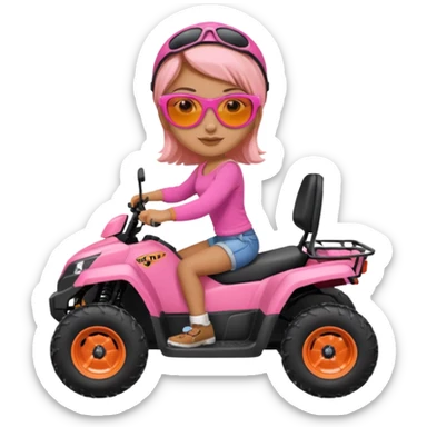 Atv ride girl in orange atv, pink top ,with sunglasses sticker