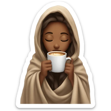 girl inside a blanket sipping coffee eyes closed sticker