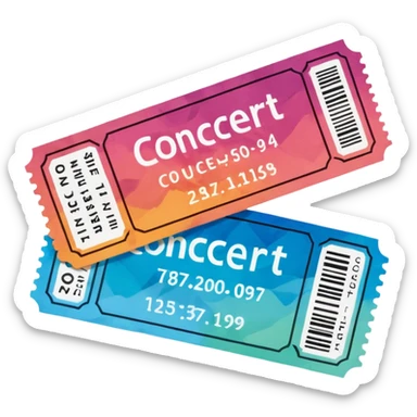 Concert ticket emoji, with a code at the side, ant the word "CONCERT" at the front sticker