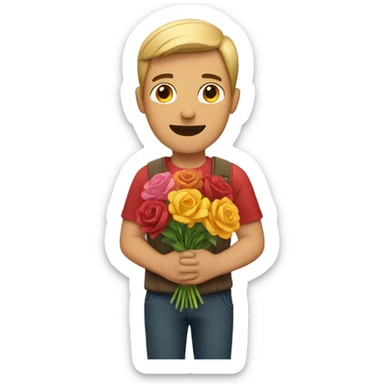 guy holding flowers sticker